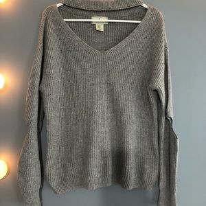Gray Sweater with Cut Outs